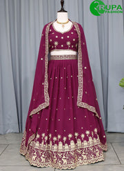 Outstanding Wine Color Rich Embroidery With Sequence Work And Lehanga Choli